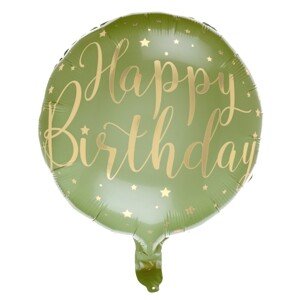 Balónik fóliový olivový Happy Birthday 45 cm