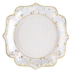 Taniere papierové ružovo - modré kvety so zlatým lemovaním 21 cm 10 ks