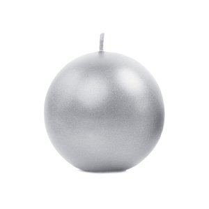 Metalická guľová sviečka, strieborná, 8 cm (1 balenie / 6 ks)