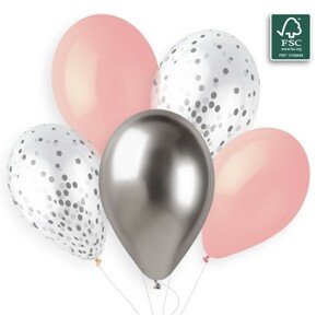 Balóniky latexové, Konfety ružovo-strieborné 5 ks 33 cm