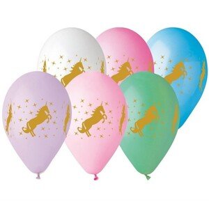 Balóniky latexové Jednorožec zlatý 30 cm 5 ks