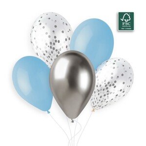 Balóniky latexové, Konfety modro-strieborné 5 ks 33 cm
