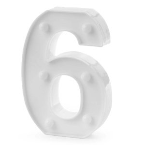 Číslica svietiaca "6" biela, teplé svetlo, výška 16 cm, šírka 9 - 12 cm