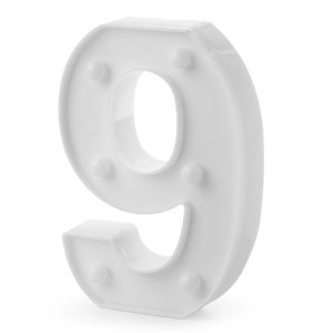Číslica svietiaca "9" biela, teplé svetlo, výška 16 cm, šírka 9 - 12 cm