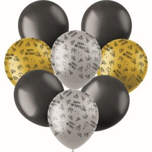 Balóniky latexové Happy Birthday tmavé 30 cm 8 ks