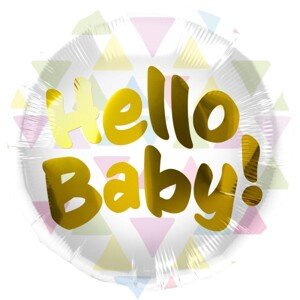 Balónik fóliový Hello Baby s pastelovými trojuholníkmi 45 cm