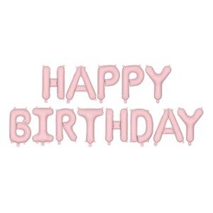 Fóliový nápis Happy Birthday, 340x35 cm, ružový