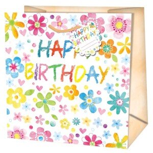 Darčeková taška štvorcová pastelová Happy Birthday 15x6x14,6 cm