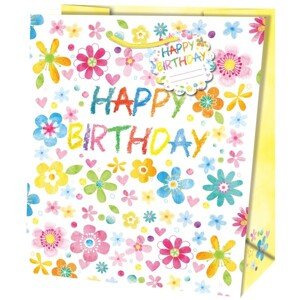 Darčeková taška veľká pastelová Happy Birthday 26,7x33x13,7 cm