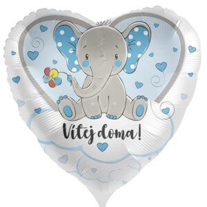 Fóliový balón Srdce Vitajte doma Slon modrý 43 cm