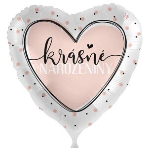 Fóliový srdcový balón Krásne narodeniny s bodkami 43 cm