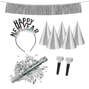 Párty set - Šťastný Nový rok strieborný pre 6 osôb