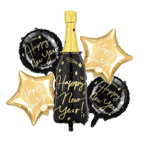Balóniková súprava Happy New Year čierna a zlatá 5 ks