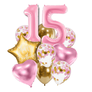 Súprava balónikov - narodeninová "15" ružová 11 ks
