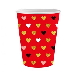 Červené papierové poháre so srdiečkami XoXo 250ml 6ks