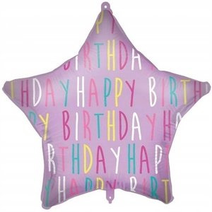 Balónik fóliový hviezda fialová Happy Birthday 46 cm