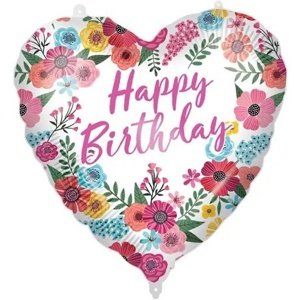 Fóliový balónik s kvetmi Happy Birthday 46 cm