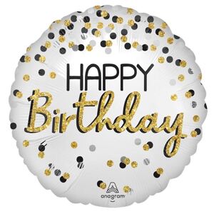 Fóliový balón Happy Birthday biely - zlatý 71cm