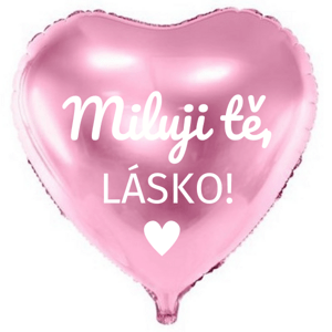 Fóliový balón, ružový, s českým nápisom "I love you, love", 45 cm