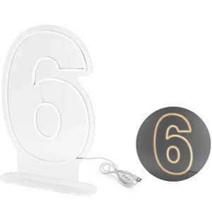 Neónové LED číslo ''6'', biele, 50 cm