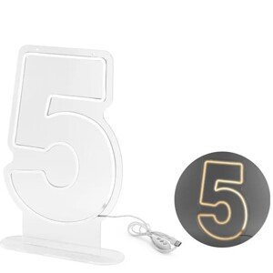 Neónové LED číslo ''5'', biele, 50 cm