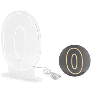 Neónové LED číslo ''0'', biele, 50 cm