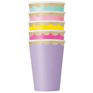 Pastelové papierové poháre so zlatým okrajom 350 ml 10 ks
