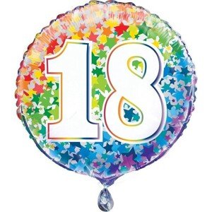 Fóliový balón "18" s farebnými hviezdami 46 cm