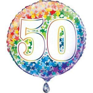 Fóliový balón "50" s farebnými hviezdami 46 cm