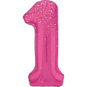 Fóliový balón č. 1 ružový s bodkami 86 cm