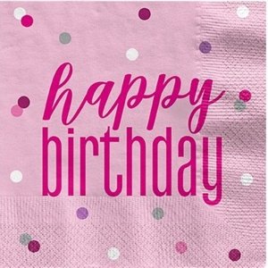 Papierové obrúsky Happy Birthday pink 16 ks