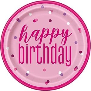 Papierové taniere Happy Birthday pink 22 cm 8 ks