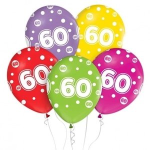 Latexové balóny "60" farebné 30 cm 5 ks
