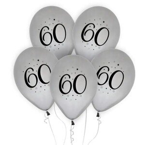 Latexové balóny "60" strieborné 30 cm 5 ks