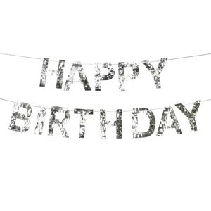 Banner Happy Birthday strieborný 220 cm