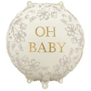 Fóliový balón Oh Baby béžový s kvetmi 35x35 cm
