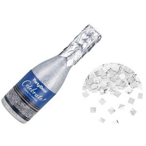 Strieľajúce konfety Fľaša šampanského strieborná 20,5 cm