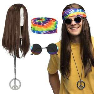 Hippie John set (čelenka, okuliare, parochňa, náhrdelník)