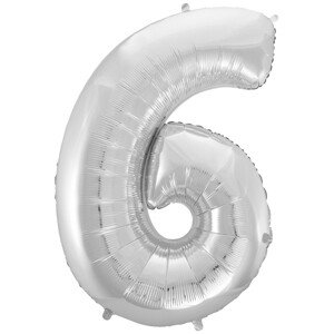 Balónik z fólie s číslicou 6 strieborný 92cm