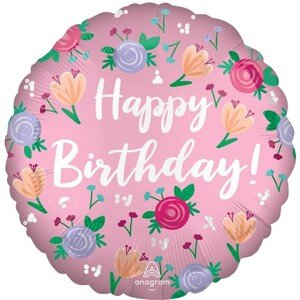 Fóliový balón HB ružový s pivonkami 45 cm