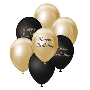 Kytica balónov Happy Birthday čierna a zlatá 30 cm 7 ks