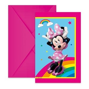 Pozvánky s obálkami Minnie rainbow 6 ks