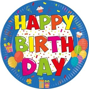 Papierové taniere Happy Birthday 23 cm 8 ks