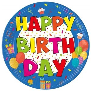Papierové taniere Happy Birthday 20 cm 8 ks