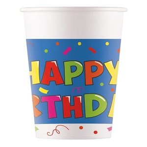 Papierové poháre Happy Birhtday 200 ml 8 ks